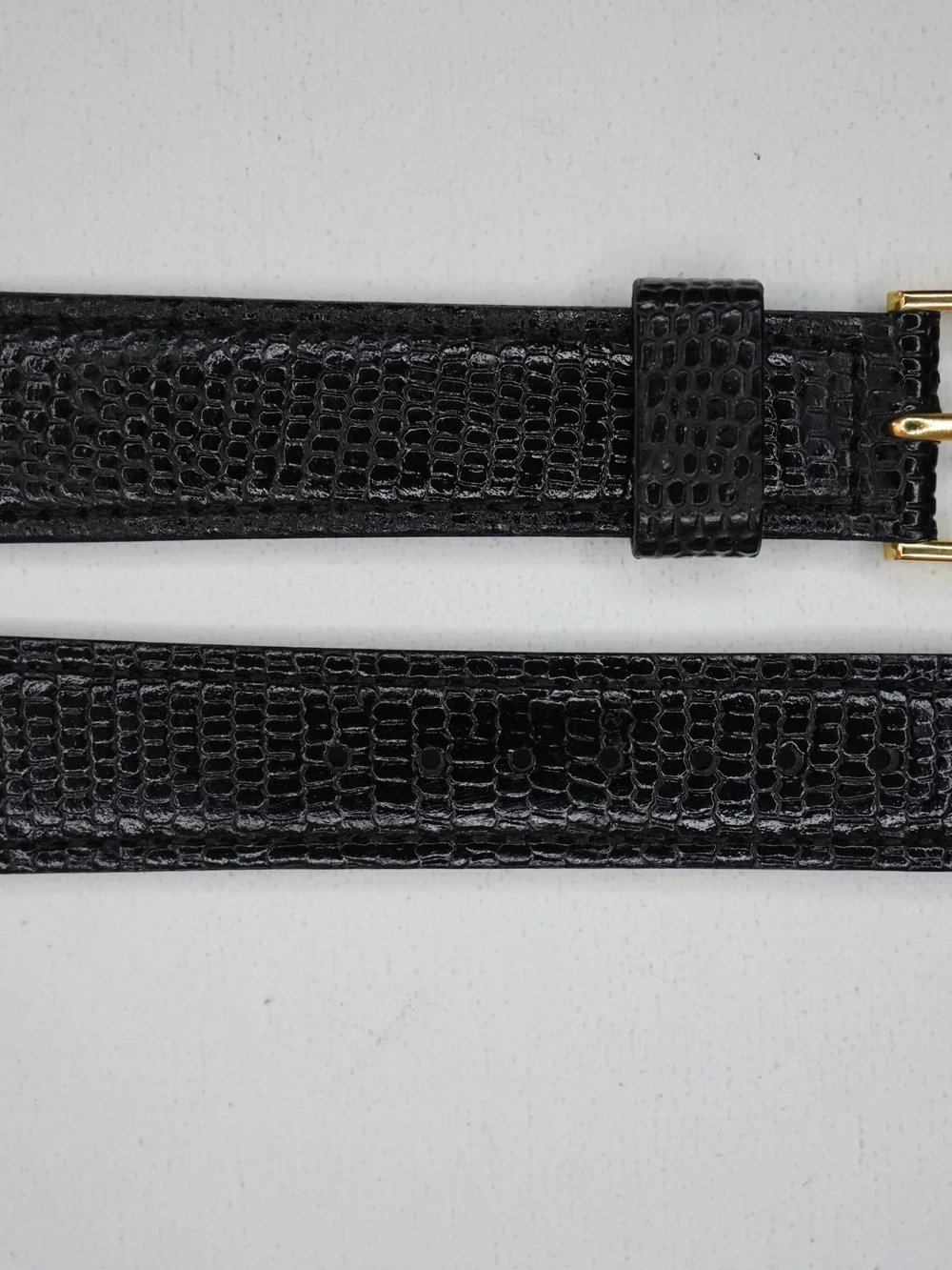 Original Seiko Z18 18mm Black Lizard Embossed Leather Watch Strap Gold Buckle